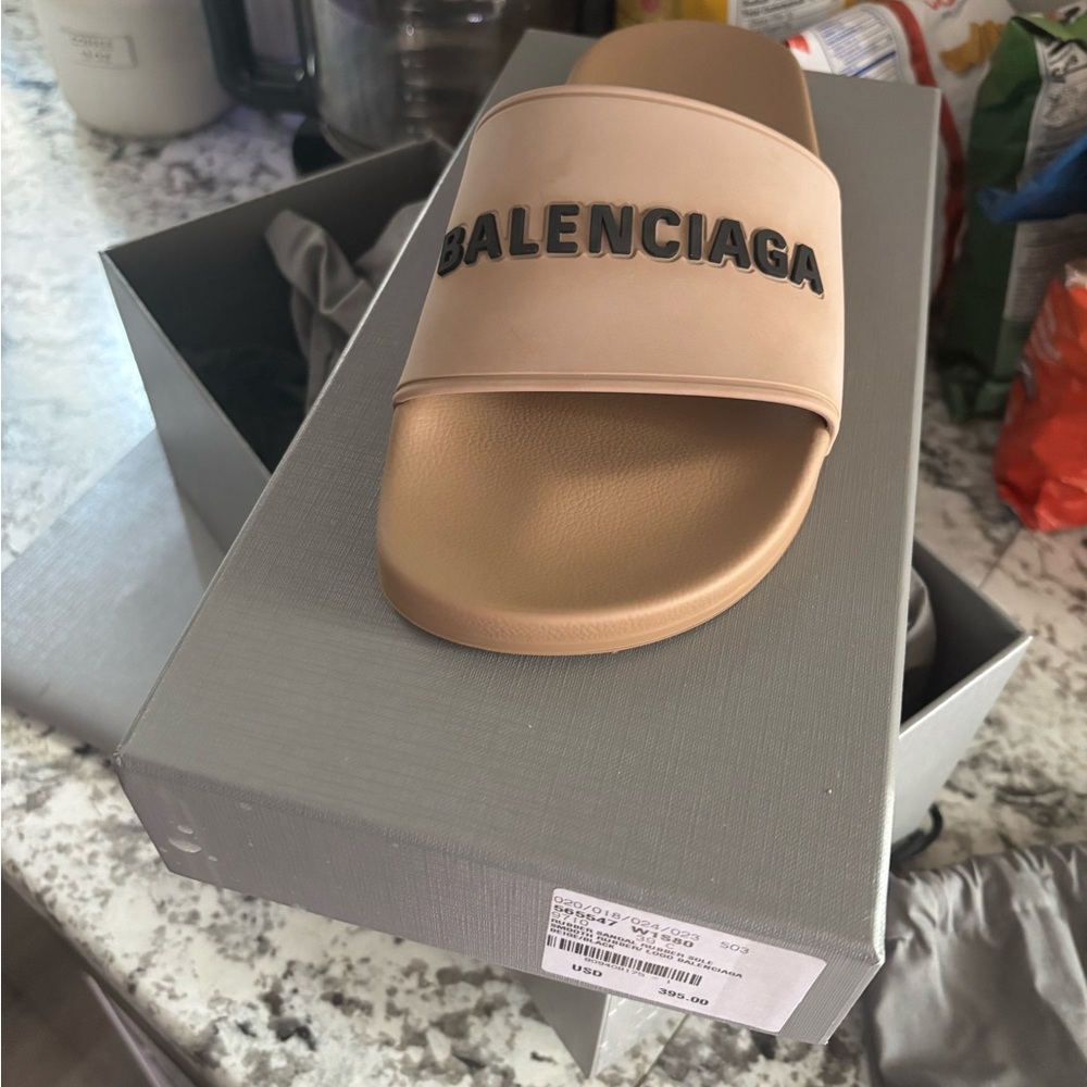 Balenciaga Beige and Black Rubber Sandals